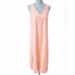 DKNY NWOT Peach Linen Blend Maxi Dress Small V-Neck Sleeveless Slit Minimalist